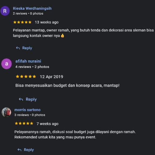 testimoni sewa tenda pernikahan.